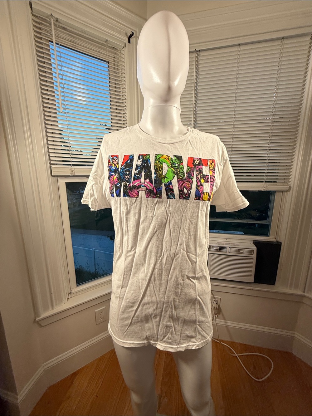 Marvel White Short Sleeve Tee with Multicolor Hero Logo